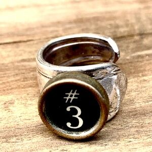 Nunber 3 typewriter key and spoon ring hand Mae by Churoncalla